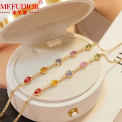 18K Yellow Gold Rainbows Bracelets for Women with Sapphire Coloured Gemstone 16-20cm Adjustable Chain Luxury Jewelry Party Gifts