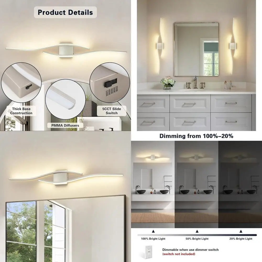 Современный светодиодный светильник для туалетного столика с регулируемой яркостью 5CCT, светильник для ванной комнаты из матового никеля 39,37 дюйма над зеркалом