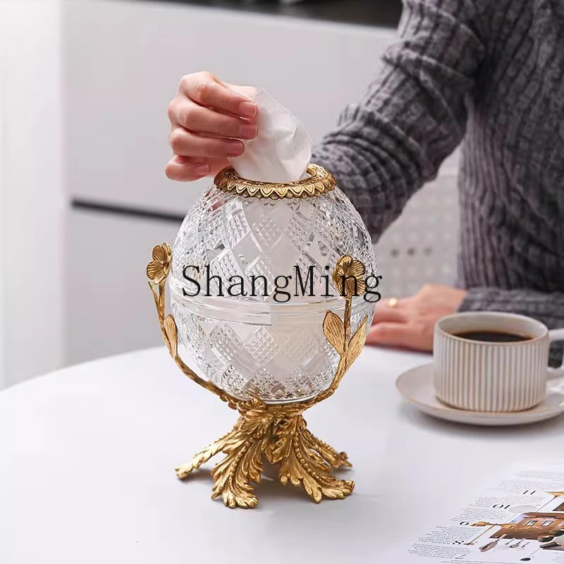 DSA retro egg-shaped crystal glass brass pumping carton light luxury living room dining room round tissue box ornament