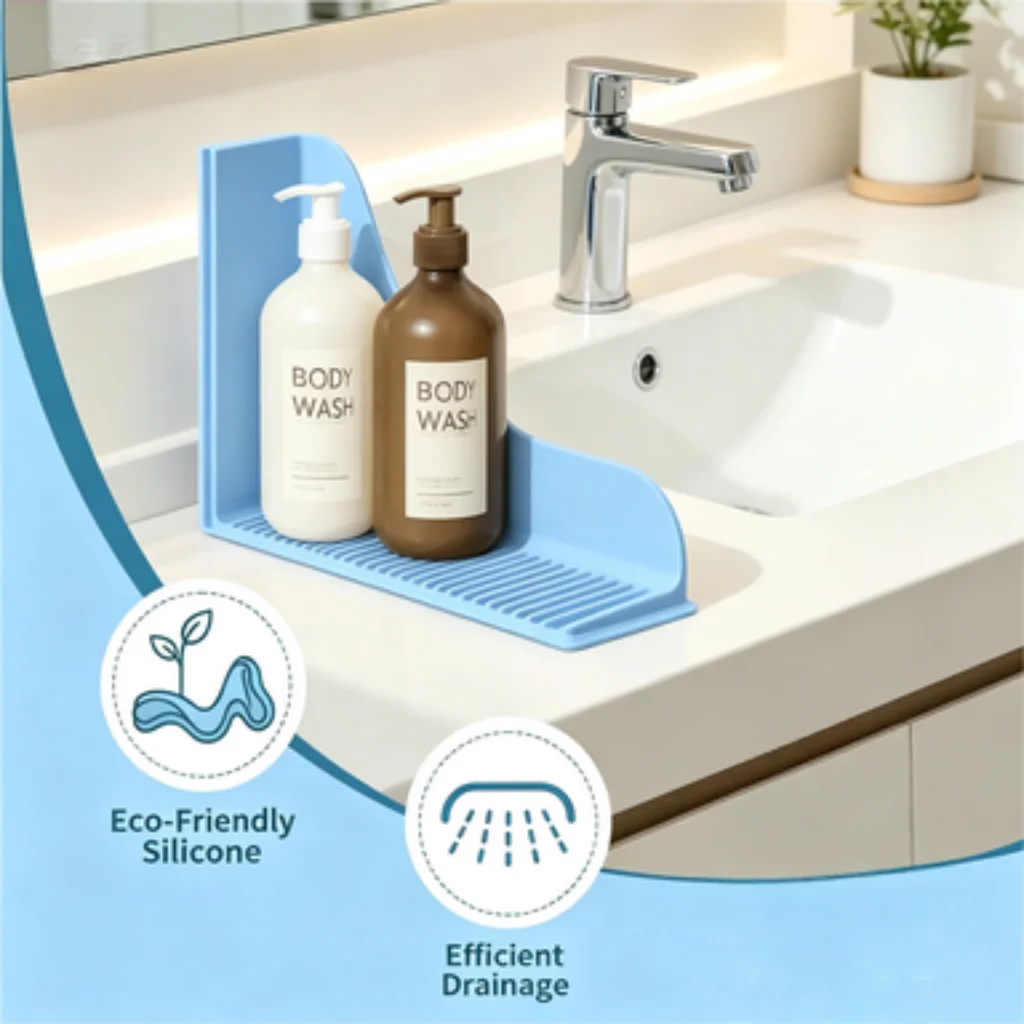 1PC Silicone Splash Guard, Multi-Function Countertop Organizer, Kitchen Sink Splash Storage Rack, Sink Edge Drain Rack.
