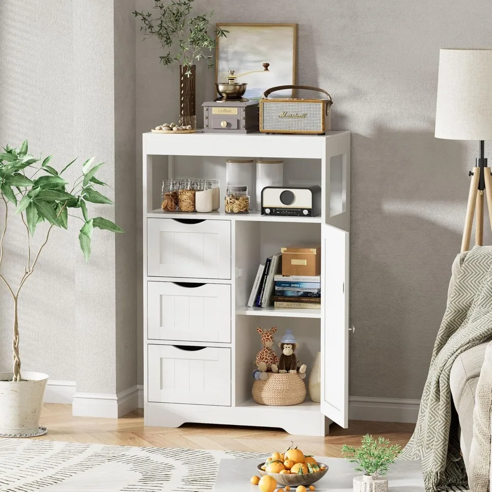 

Bathroom loor Cabinet, Wooden ree-Standing Storage Organizer with 1 Door and 3 Ders, Bathroom Storage Cabinet or Living Room/Kit