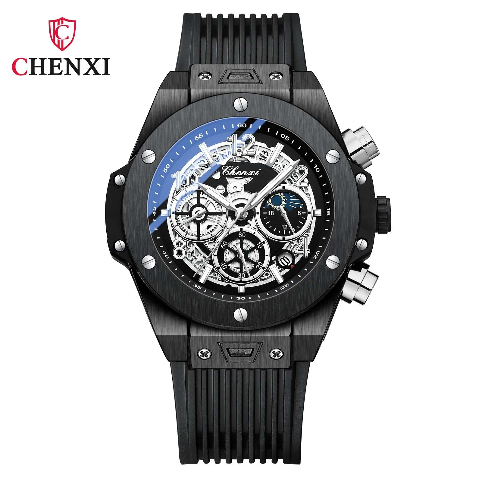 Men\'s Wrist Watch Waterproof Luminous Chronograph Calendar Watch Sports Quartz Wristwatches Silicone Band