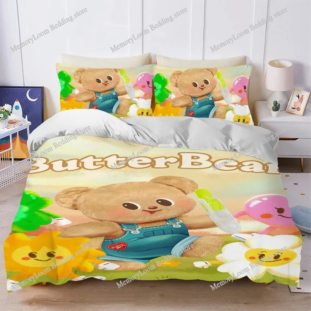 Cartoon Butter Bear Cute Duvet Cover Set Home Style Bedding Soft Laundry Cotton Bed Student Dormitory Gift Home Textileextile