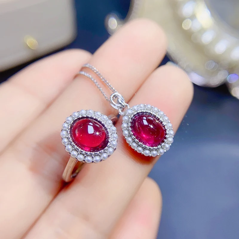 

Natural Garnet jewelry sets for women rings pendant silver 925 luxury gem stones 18k gold plated free shiping items