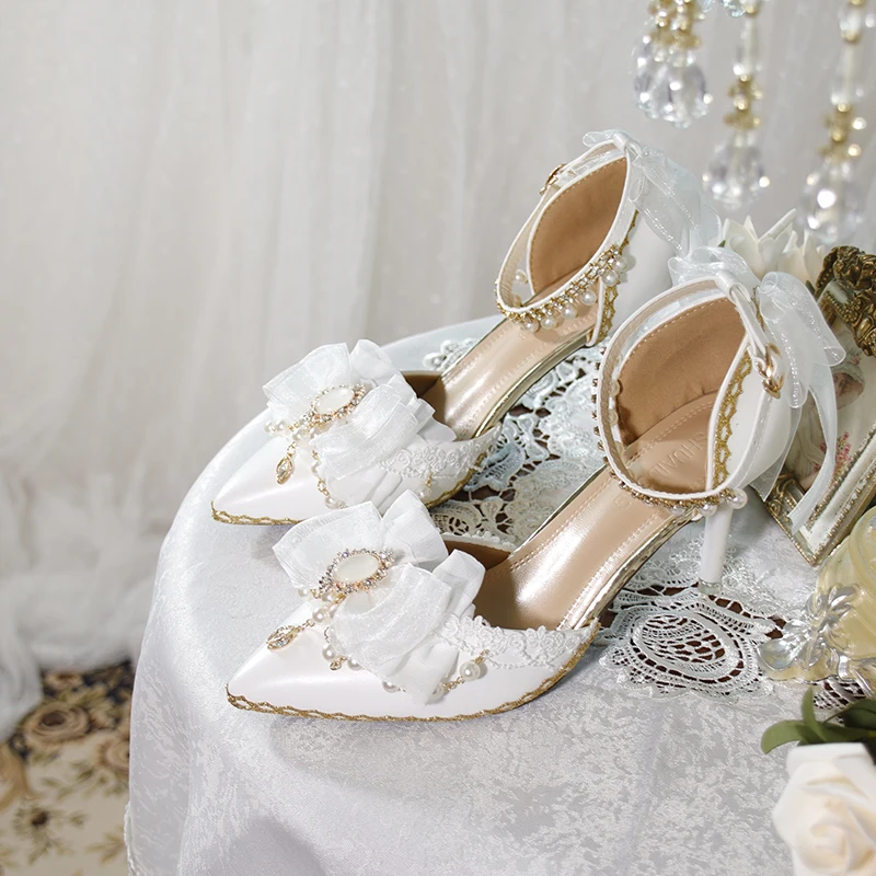 

Original One Night Story Authentic Lolita Shoes Lolita Flower Wedding Pointed Thin Heels Bride Wedding High Heels Lo Shoes