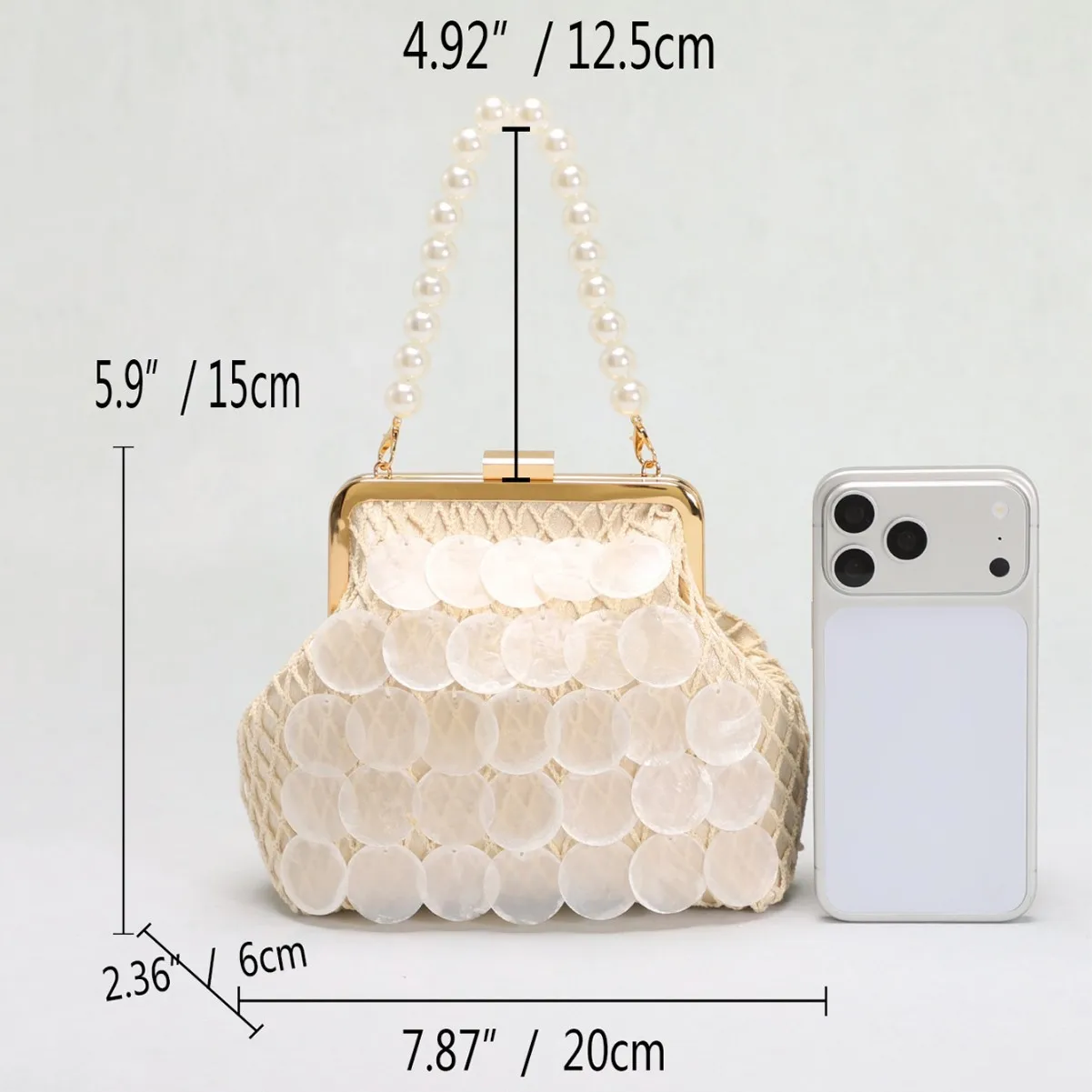 Fishing net shell bag women's bag new mica slice tassel clip bag pearl handbag holiday trend