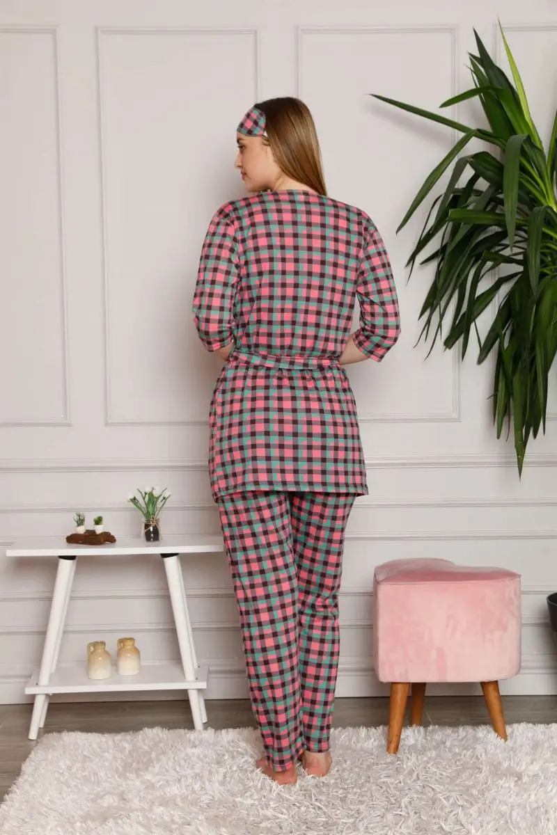 Moda line mujer 100 algodón 3 piezas bata pijama traje