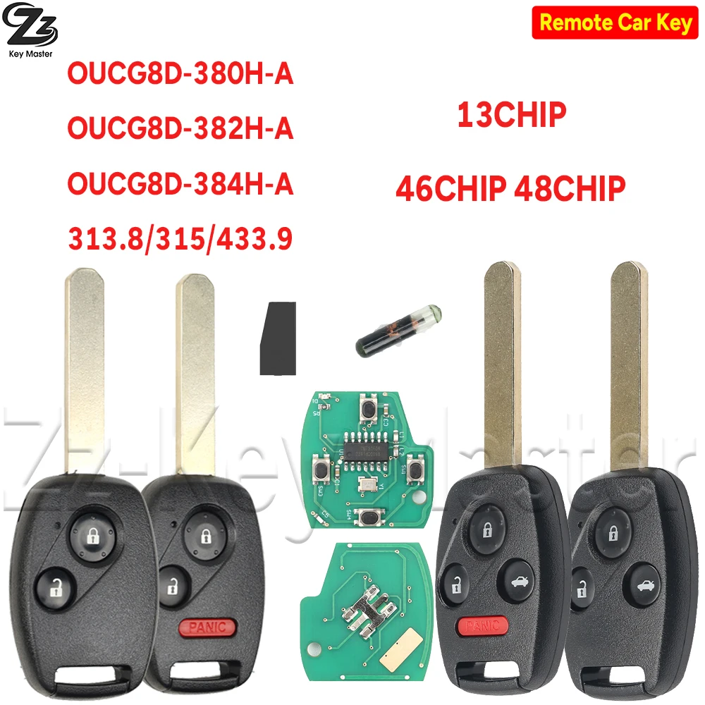 

Автомобильный ключ-пульт Zz 313.8/315/433MHZ OUCG8D-380H/382H/384H-A 46/48/13CHIP 2002DJ0321 для Honda CIVIC, Accord, CR-V, Pilot, Odyssey