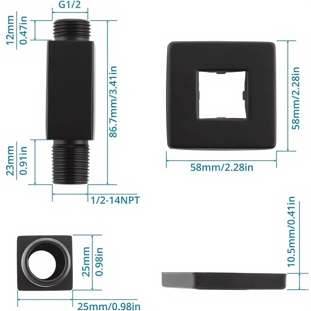Electrostatic Baked Coated Stainless Steel Shower Arm for Modern Bathroom Installation G1/2 Inlet NPT1/2 Outlet