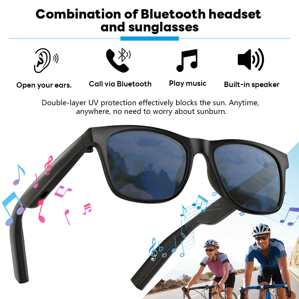 Nowe inteligentne okulary LAXASFIT z zestawem słuchawkowym Bluetooth 2 w 1, połączenia Bluetooth, asystent głosowy, ochrona przed niebieskim światłem, inteligentne okulary przeciwsłoneczne