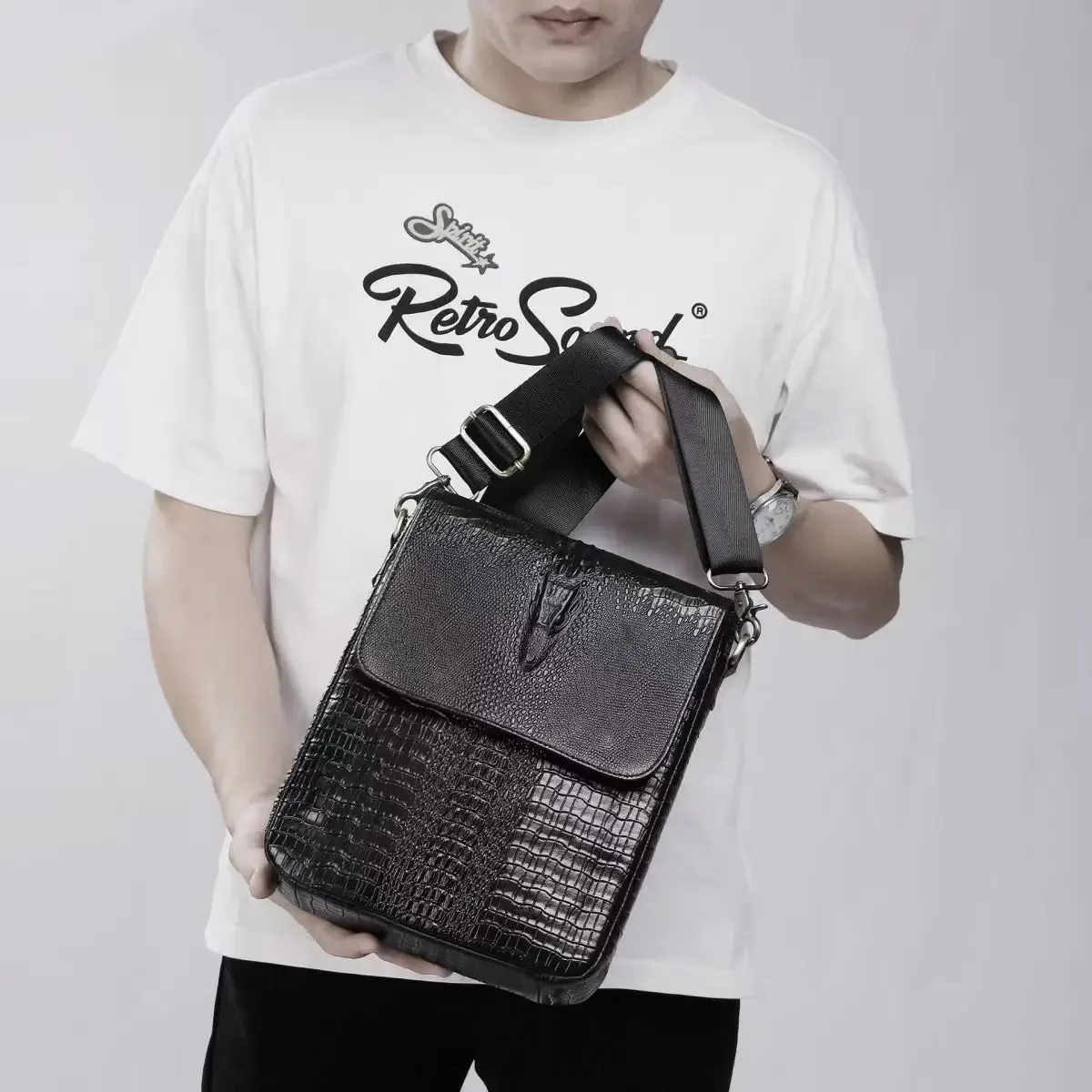 2027 New Luxury Alligator Men's Handbags Cow Genuine Leather Male Shoulder Bag Real Natural Leather Crossbody Bag Messenger Bags