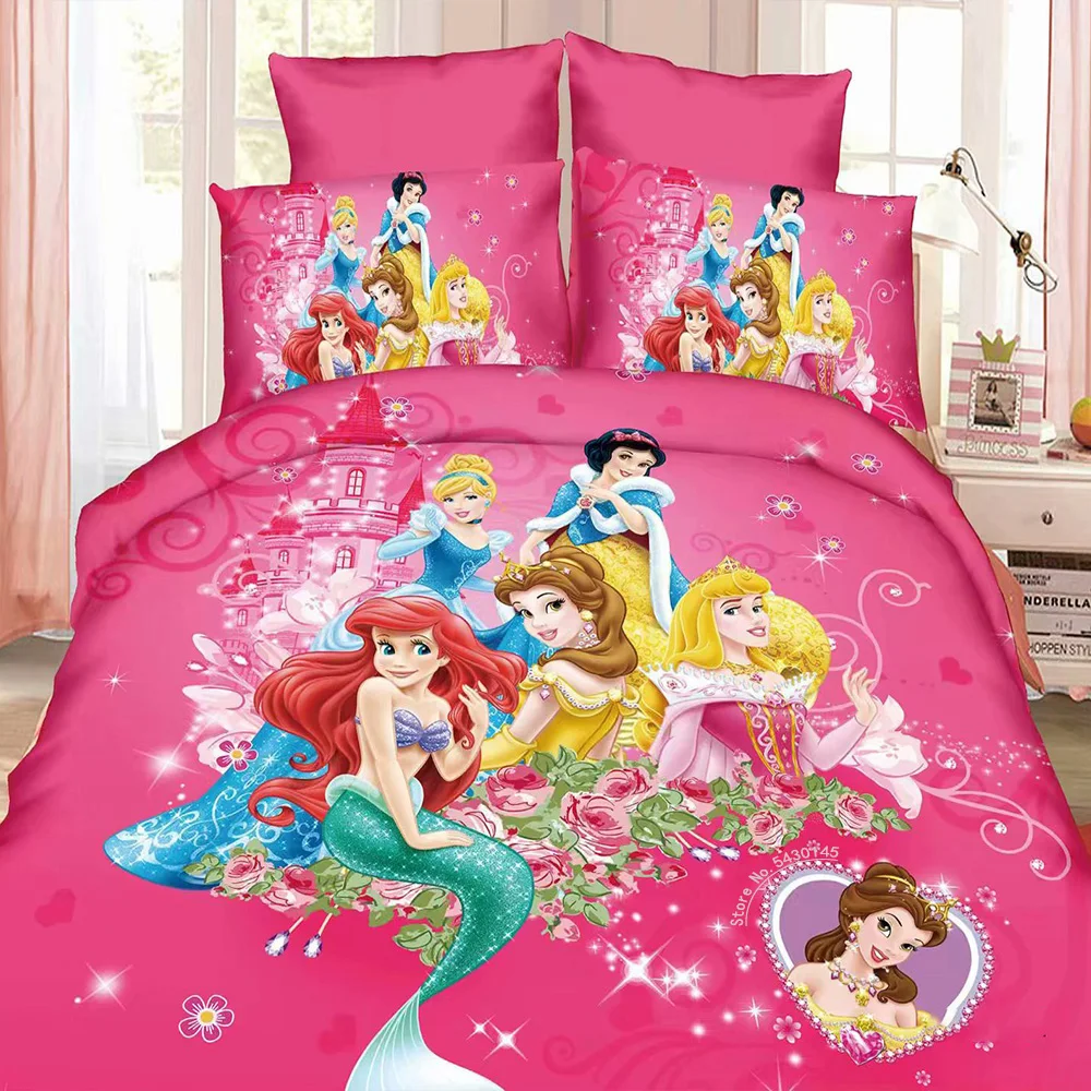 Disney Duvet Cover Sets Bedding Set Frozen Elsa Rapunzel Princess Girls Boys Single Twin Bedlinen Pillowcases For 0.9m-1.2m Bed