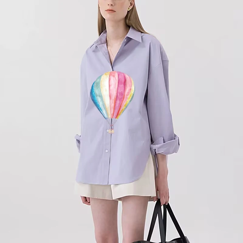 Fashionable Printed Long Sleeved Shirt Perfect For Spring And Autumn Simple Women's Clothing With Button Design Suitable