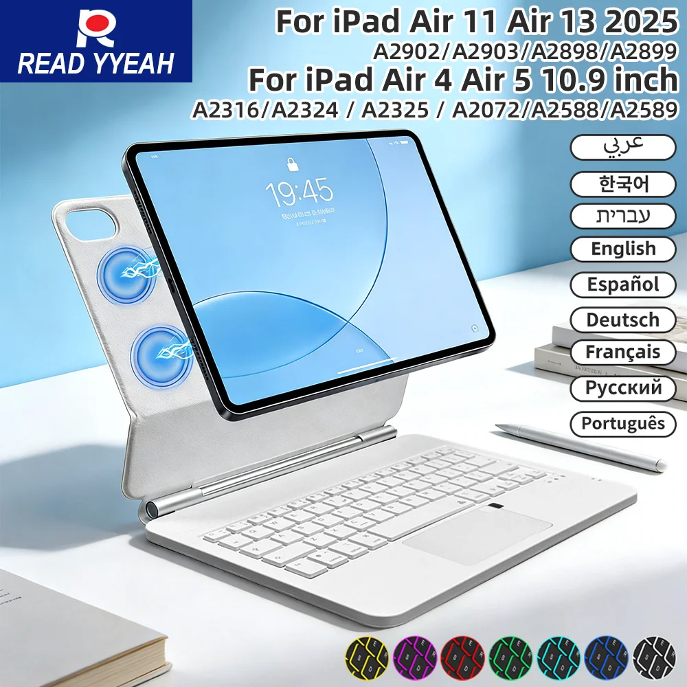 

Беспроводная клавиатура Magic для iPad 11-го и 10-го поколений, чехол для iPad A16, A3354, A3355, A3356, A2696, умная магнитная обложка-книжка, испанская, корейская раскладка