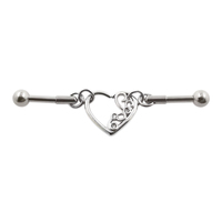 1PC 14G 16G Heart Industrial Piercing Surgical Steel Industrial Barbell Handcuffs Cat Star Cartilage Earring Body Jewelry