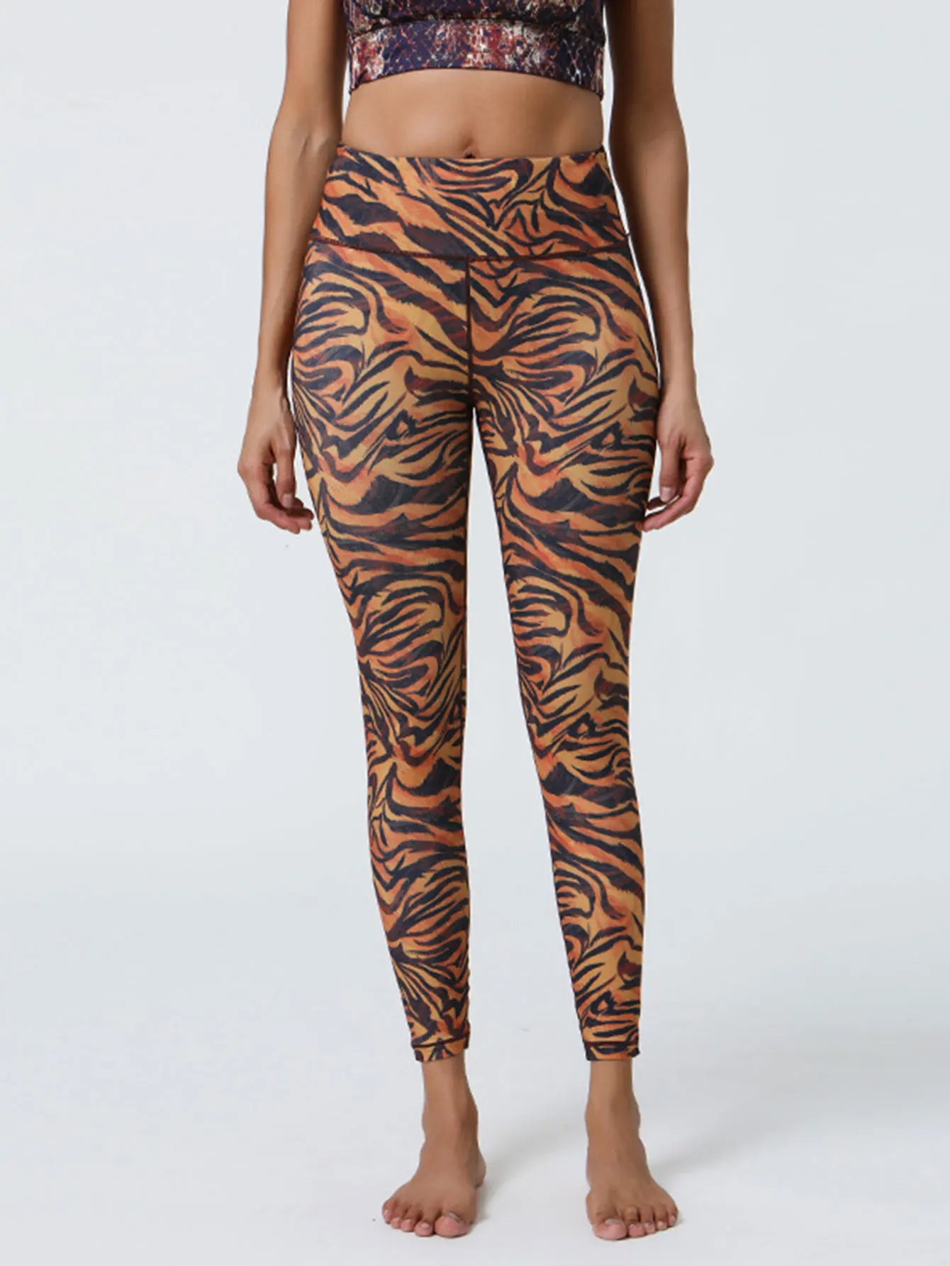 여성용 하이웨이스트 슬림핏 레깅스 풀 프린트 캐주얼 스포츠 바지 가을 겨울 일상복 패셔너블 베이직