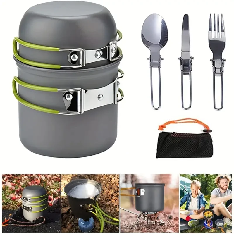 

Camping Cookware Mess Kit Outdoor with Spoon Fork Cutter for Picnic Hiking Backpacking Travel Ultralight Camping Pot Set
