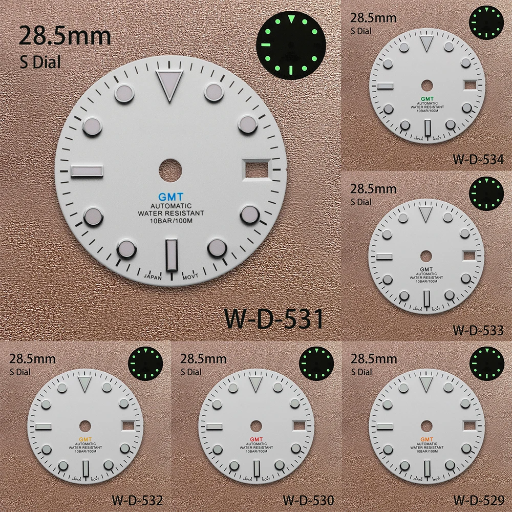 

28.5mm S Logo GMT Dial Suitable For NH34 Janpan Movement Green Luminous White Quality Dial Watch Modification Accessories