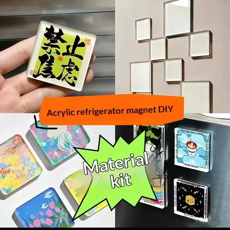 DIY Blank Clear Acrylic Fridge Magnet Kit Transparent Refrigerator Stickers Handmade Home Decor Creative Craft No Photo Included