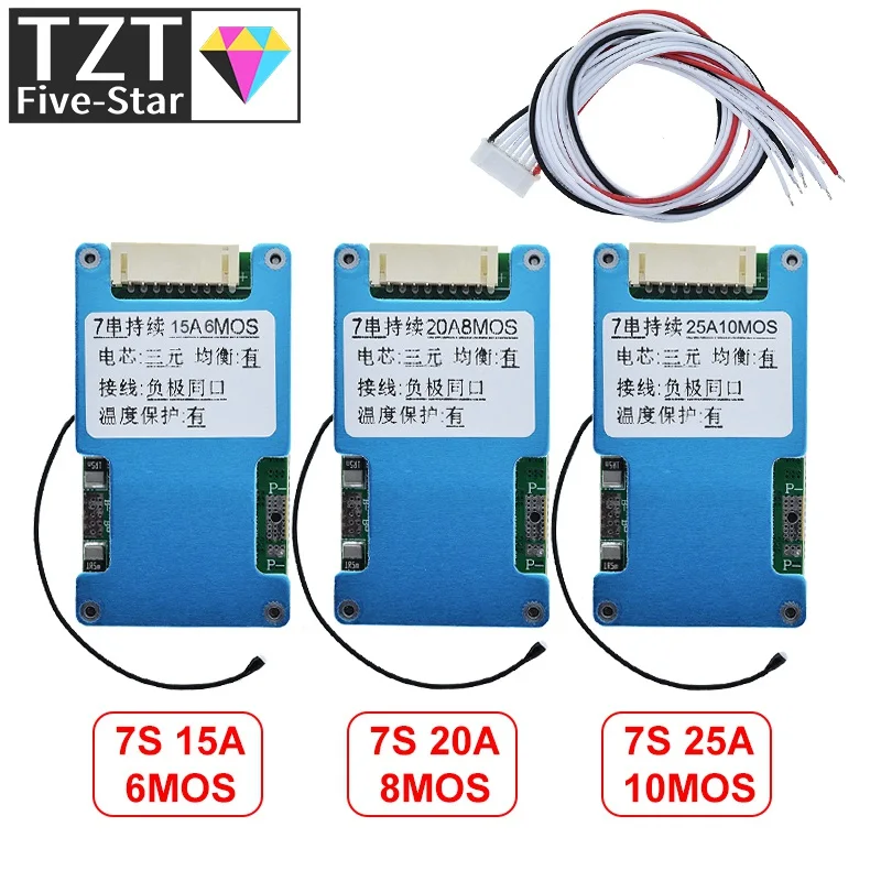 Imagem -03 - Proteção Board Balance e Ntc Temperatura Proteção Bms 7s 24v 15a 20a 25a Li-ion Lmo Carregador de Bateria de Lítio Ternary 18650