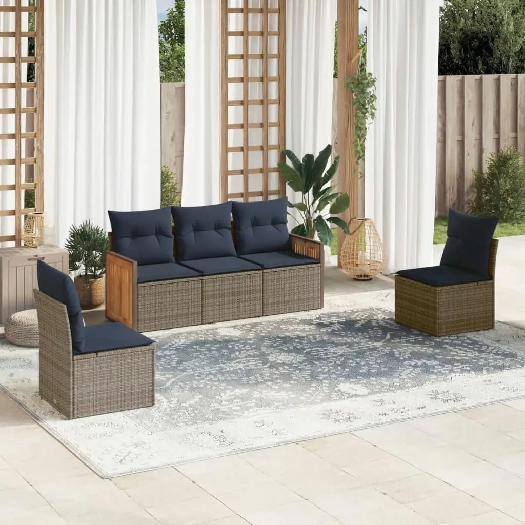 

Modern Gray Poly Rattan 5 Piece Patio Sofa Set with Soft Cushions for Outdoor Garden Furniture