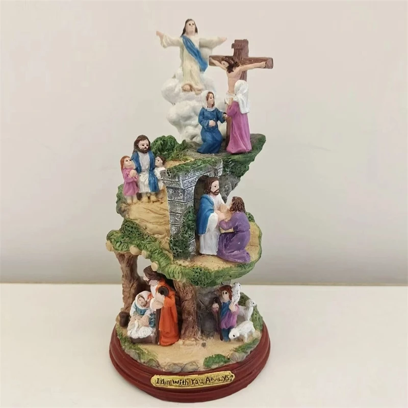 Resin Nativity Manger Figurine Creative Easter Tabletop Ornament Indoor Home Centerpiece For Living Room Bedroom Office Desk