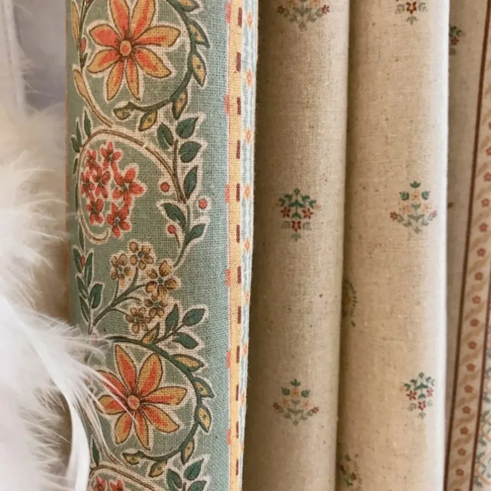 Modern Vintage Multicolored Border Floral Pattern Print Linen Cotton Curtain for Living Room Bedroom Beige Custom Home Decor