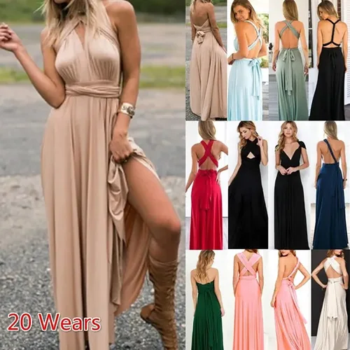 Imagen 2 del producto Moda Multi-use con cuello en V Vestidos De Fiesta mujeres vestido largo Sexy con tiras señora verano Maxi vestido