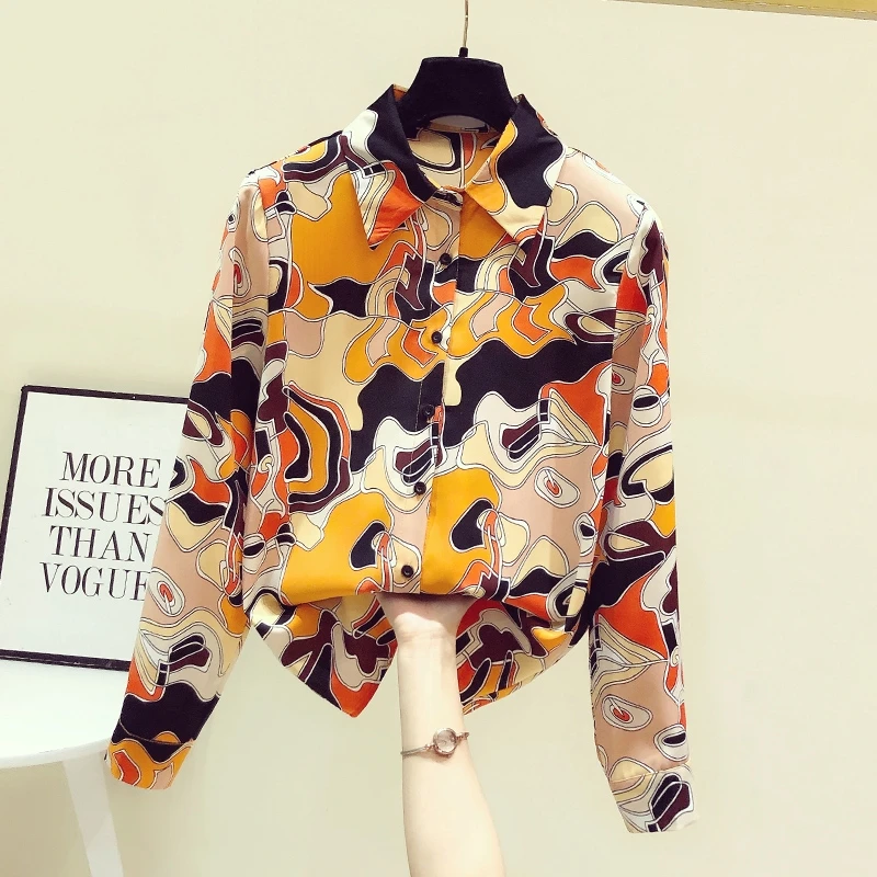 Retro Floral Print Blouse Women High Quality Chiffon Long Sleeve All Match Chic Design Spring Summer Top Shirt Femme