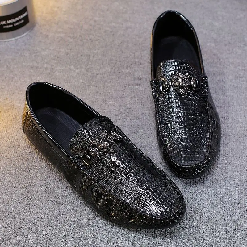 Round Toe Loafers Animal Print Office Moccasin Leather Shoes for Men Soft Flat Man Casual Shoe Classic Original Legitimate Pu