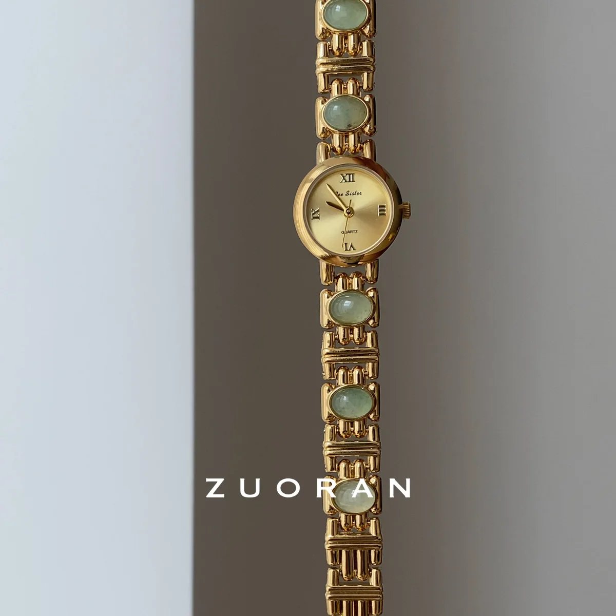 High-end luxury women's watch with green jade dial, elegant and sophisticated quartz watch, a perfect gift for women.