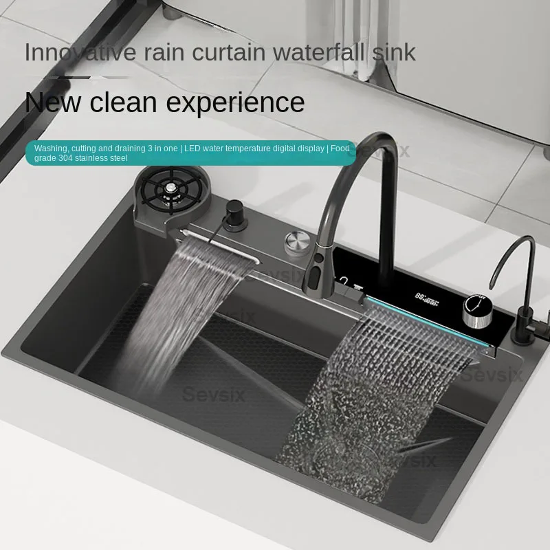 

4MM Fly Rain Integrated Waterfall Kitchen Sink Honeycomb Technology Large Digitial Display Stainless Steel kitchen sink