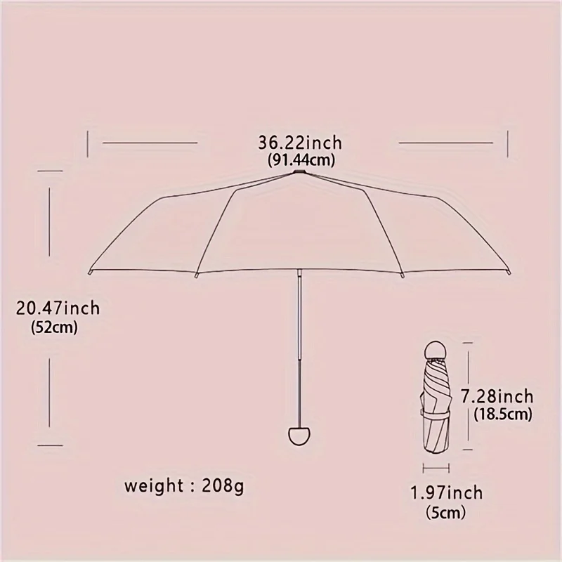 Compact and Lightweight UV-Protection Mini Umbrella - Dual Purpose for Sun and Rain, Portable Folding Design, 6-Spoke Manual Ope