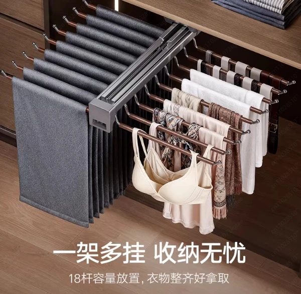 Wardrobe top storage pants rack household cloakroom telescopic drawer pull basket push-pull wardrobe hardware accessories