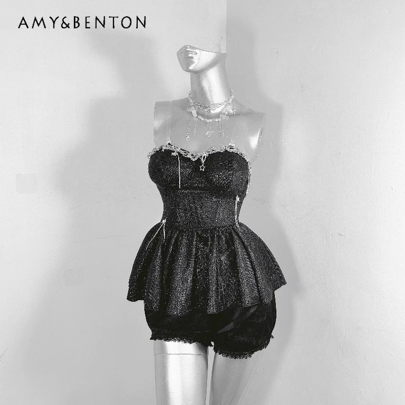 

Original Subculture Dark Gothic Sparkling Sequin Women's Top Autumn New Design Hot Girl Mermaid Dress Long Skirt Sets Ladies