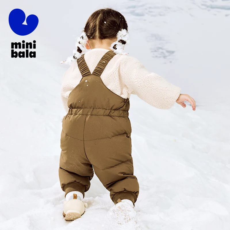 Mini Bala Three-Proof Down Overall Long Pants for Boys and Girls 2024 Autumn and Winter New Styles with Thickened and Warm Pants