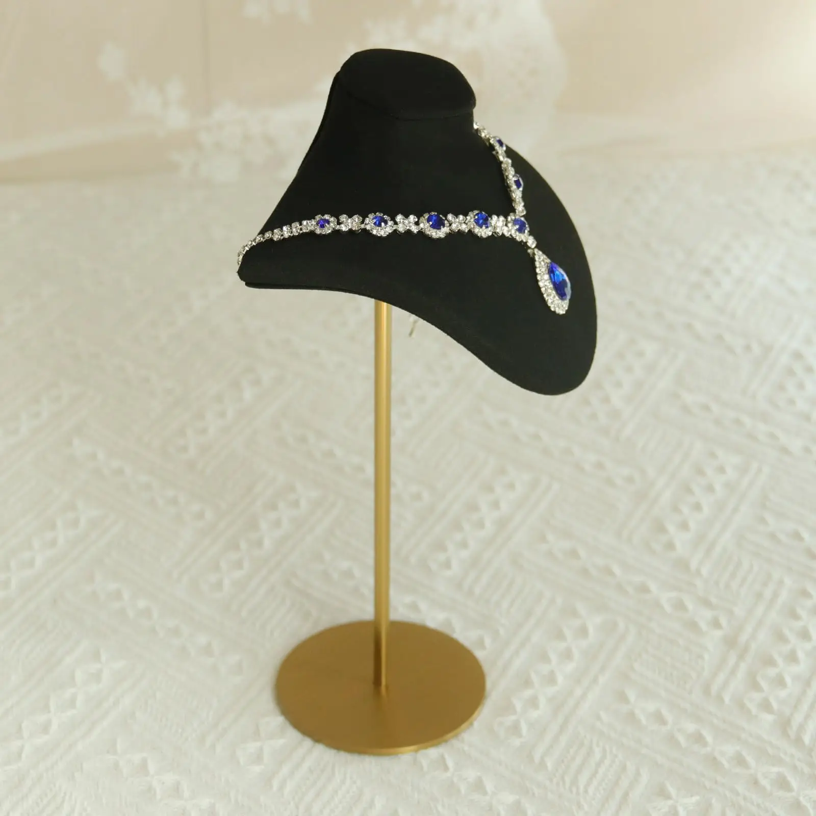 

Necklace Display Stand For Selling Velvet Chain Jewelry Bust Holder Organizer With Stainless Steel Stand Jewelry Display