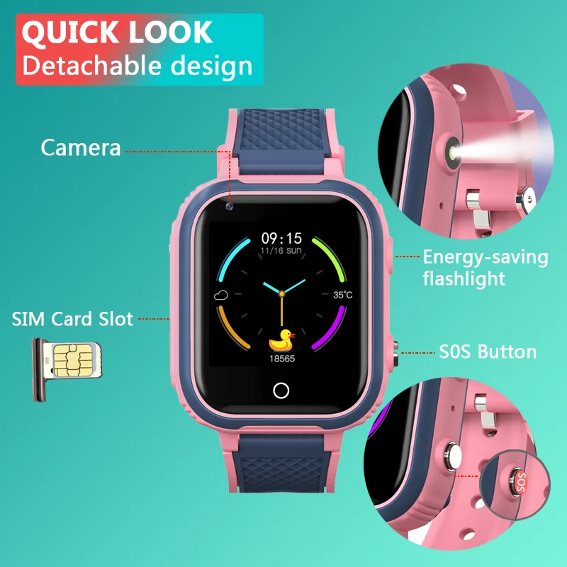 Kids 4G Smart Watch  GPS WIFI Video Call SOS IP65 Waterproof GPS WiFi LBS Location Phone call with Flashlight for boy girl Gift