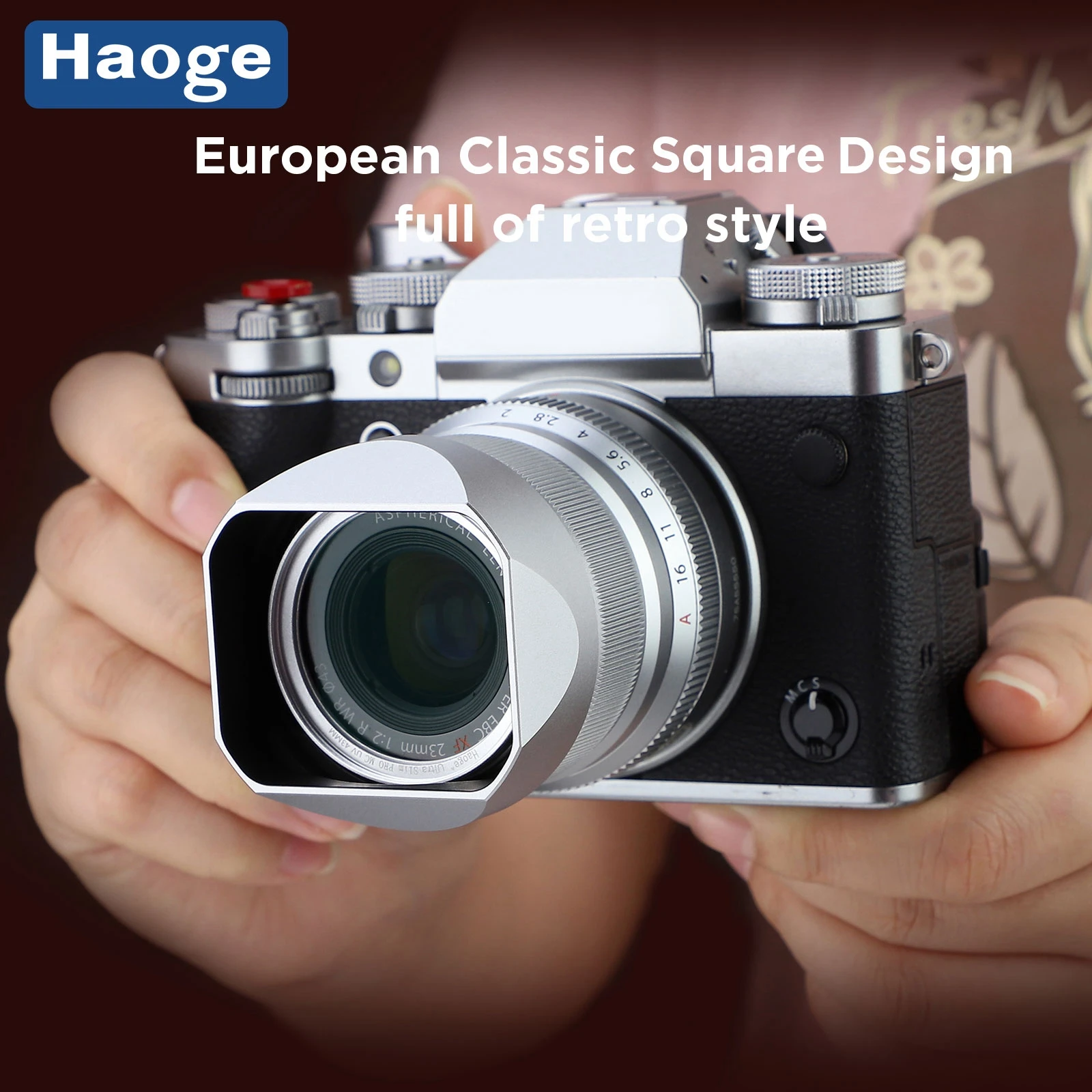 Haoge Bajonett-Vierkant-Gegenlichtblende aus Metall für Fujifilm XF 35mm F2 R WR/XF 23mm F2 R WR/XC 35mm F2 Objektiv mit Kappe Silber LH-35V-S – Detail 6