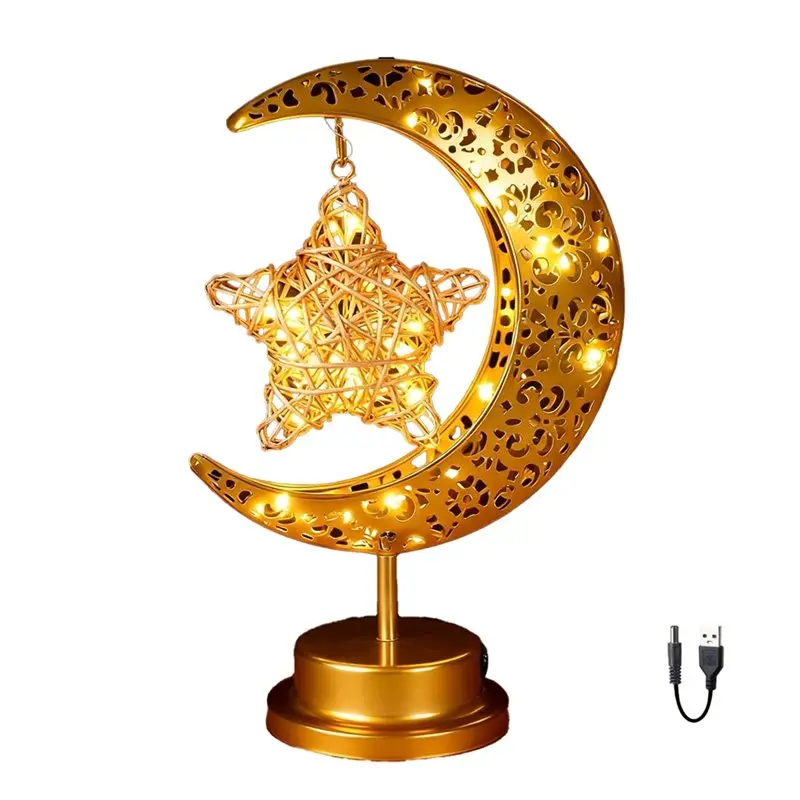 

【ORNAMENT】Декорации для дома на Рамадан, лампа в форме полумесяца и звезды с питанием от USB или батареек для праздничного освещения