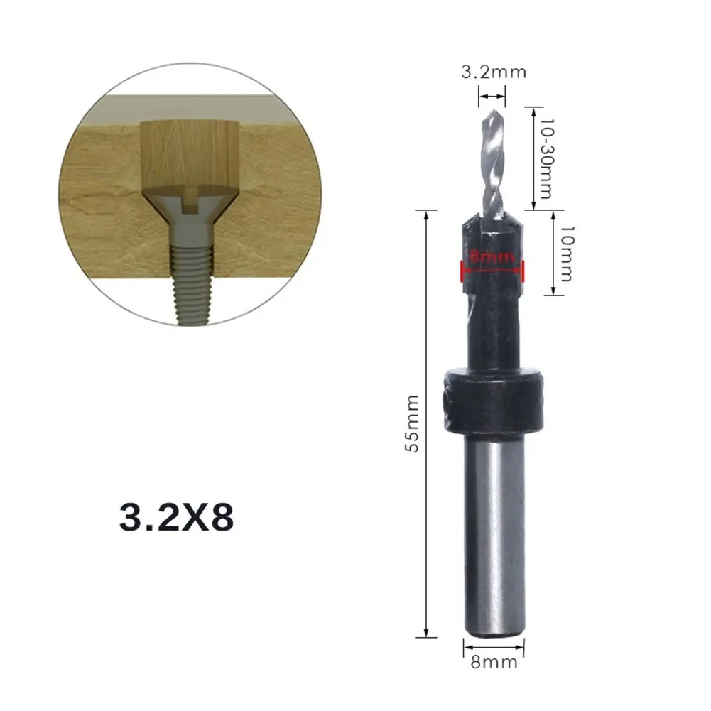 Foro svasatore punta da trapano contatore strumento lavorazione del legno 8mm gambo svasatore trapano trapano gambo tondo autofilettante