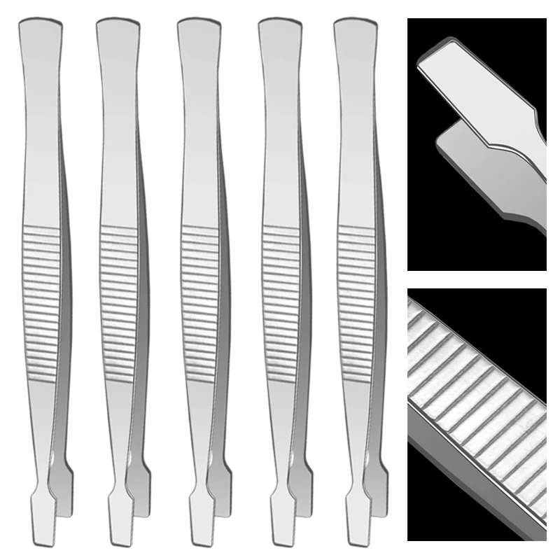 30Pcs Flat Tweezers Stainless Steel Jewelry Philately Stamps Collector Tool Stamp Tweezers Eyebrow Tweezer Hand Tools