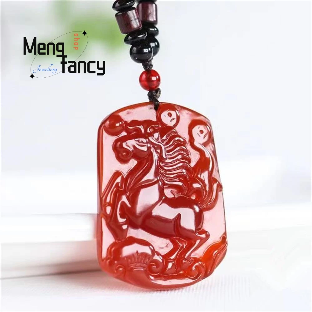 Natural Ice Red Agate Chalcedony Chinese Zodiac Horse Jade Pendant Exquisite Elegant Simple High-grade Luxury Fashion Jewelry