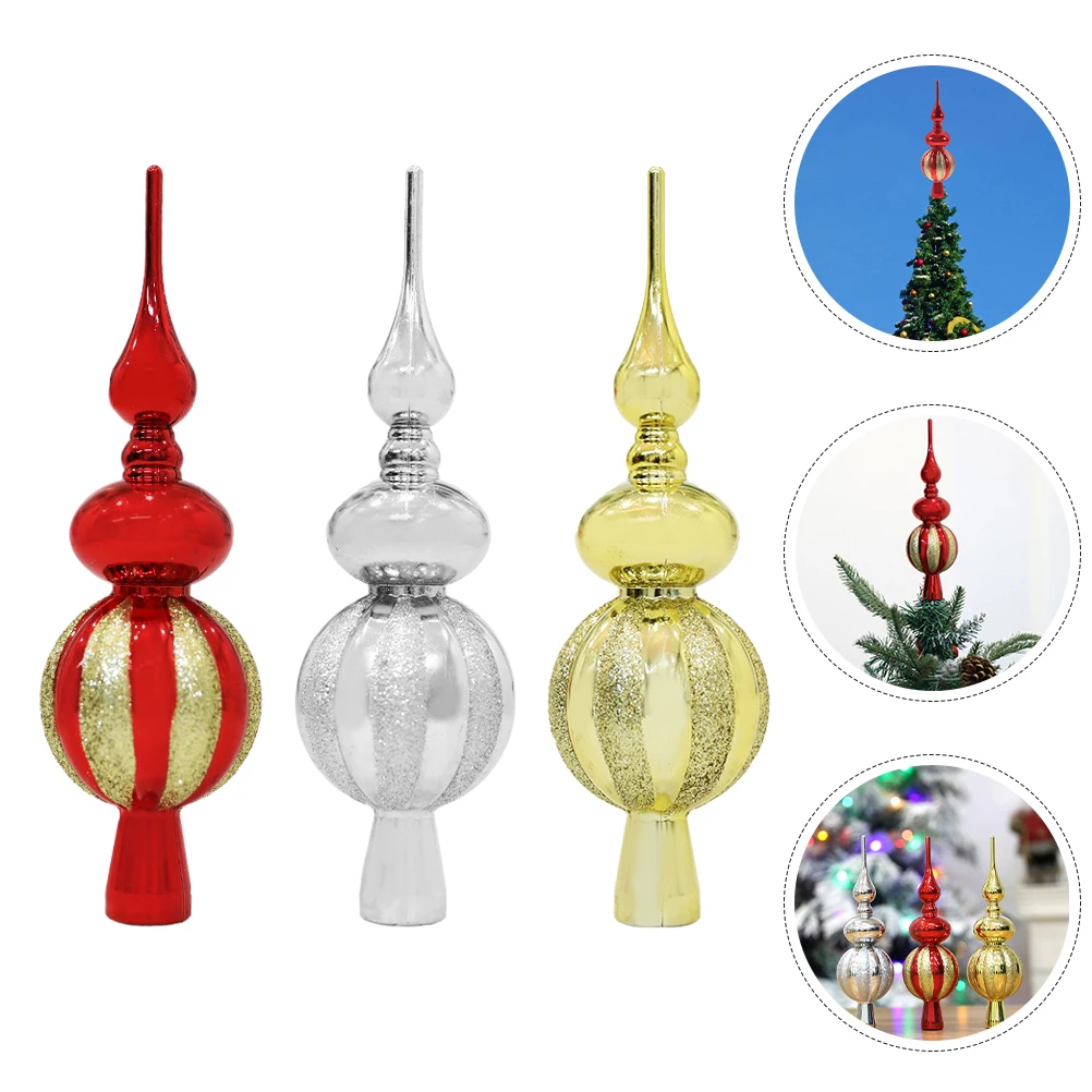 

3pcs Christmas Toppers Xmas Finials Holiday Decorations Topper Ornament Vintage Spherical Light Easy Install Festive Treetop
