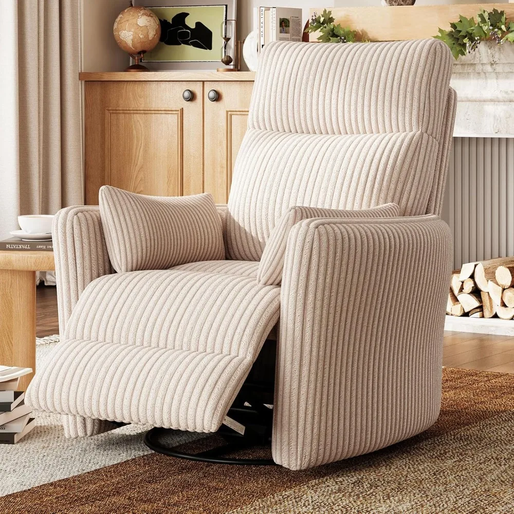 

Corduroy Swivel Recliner Chair: Nursery Rocking Glider with Pillows, High-Back Comfort for Adults