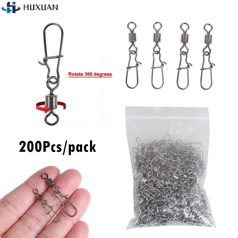 

200Pcs Stainless Rolling Swivel Nice Snap Lure Connector Fishing Swivels Snap