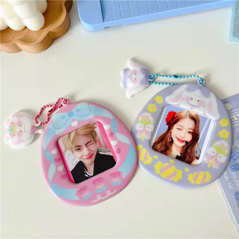 Rabbit Kpop Photocards Card Holder Chain Case Idol Photo Sleeve Cute square storage card holder with pendant School Stationery