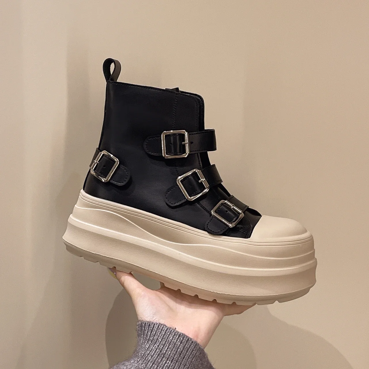 Women ShoesWomen's Ankle Boots Design Belt Buckle Suede Leather Autumn Shoes For Women Trend High Street Girls Big Head Platform