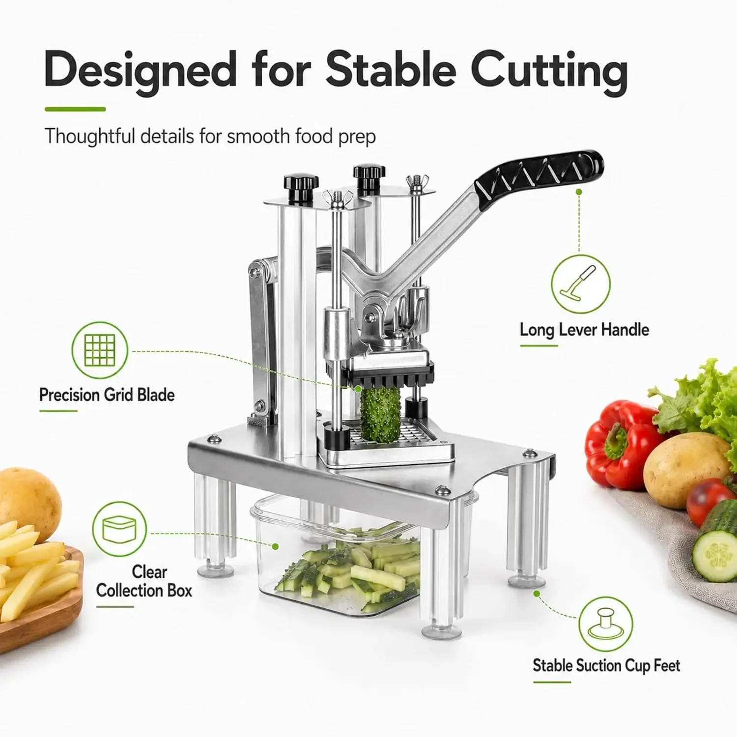 Heavy-Duty Manual French Fry Cutter, Multifunctional Vegetable Cutter, Potato Slicer, Potato Wedge Cutter (with Extended Handle)