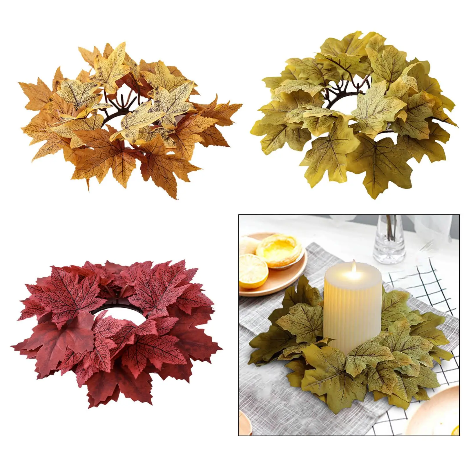 Maple Leaves Fall Wreath Wall Hanging Ornament Candle Ring Front Door Wreath